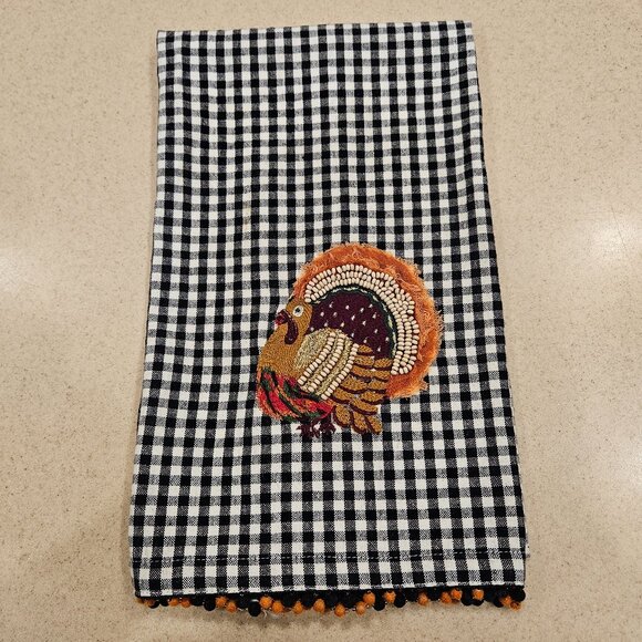 NEW MACKENZIE CHILDS GOBBLER COURTLY CHECK TURKEY 100% COTTON KITCHEN DISH TOWEL - Picture 1 of 8